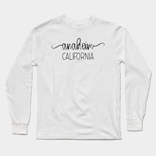 Black Minimalist Calligraphy Anaheim California Long Sleeve T-Shirt